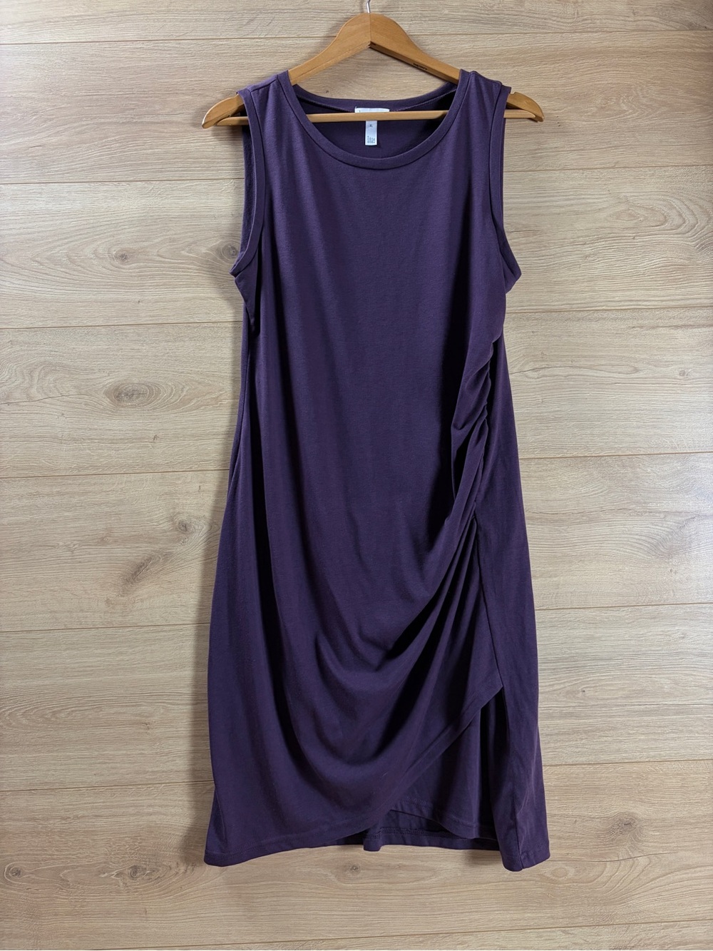 Leith Sleeveless Draped Cotton blend Tank Dress in Deep Plum XL